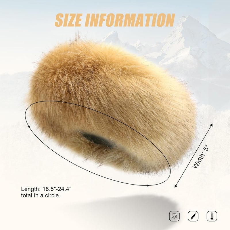 RANOME Faux Fur Headband for Women Elastic Fuzzy Thick Earmuffs Winter Headwrap Ear Muffs Furry Ear Warmers Cold Weather (Brown 1) - Image 4